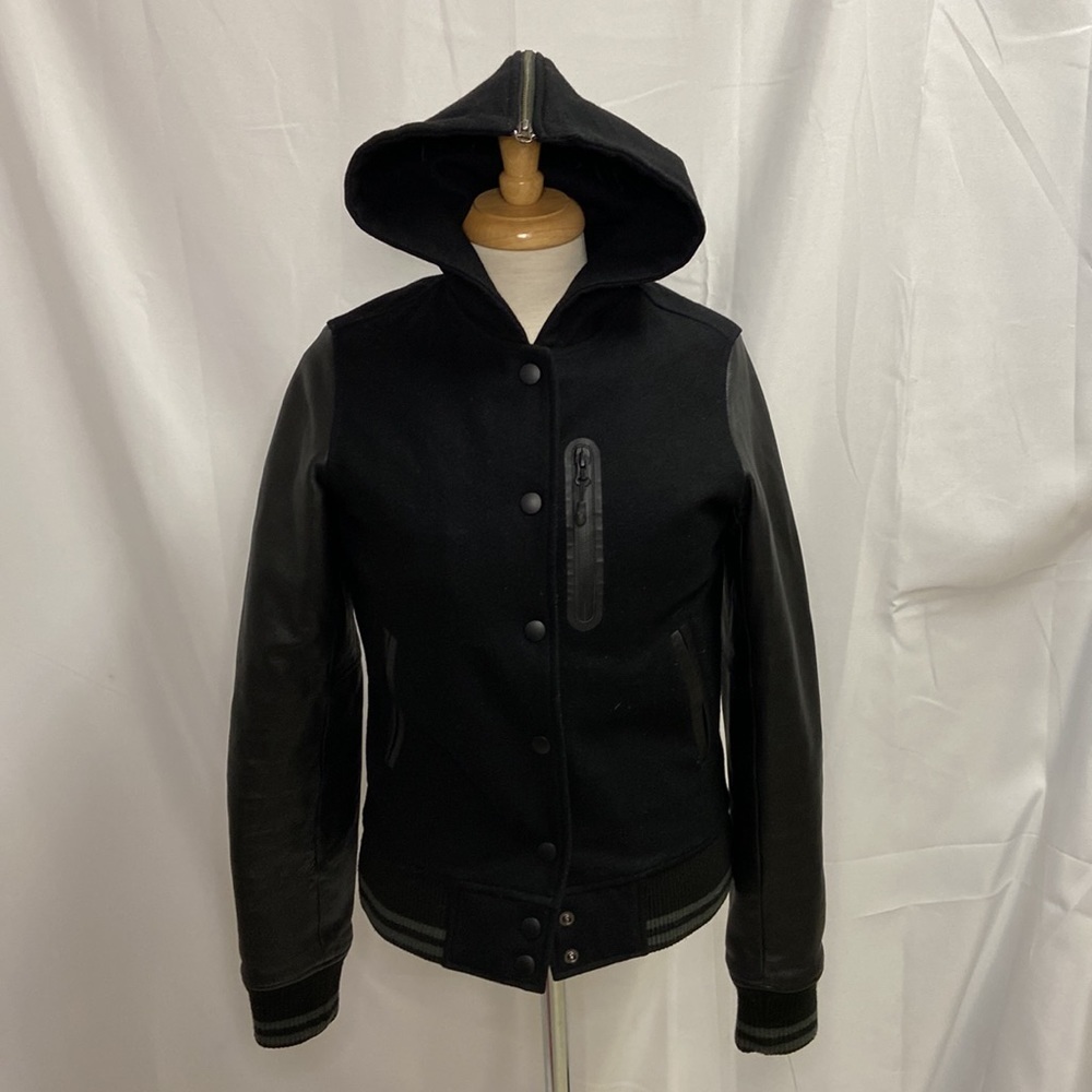 Nike Sportswear NSW Blacked Out Destroyer Hooded Leather Wool Jacket Size Small